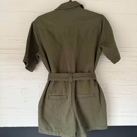 Reiss | Size 0 | Utility Short-Sleeve Belted Romper | Olive Green - Picture 3 of 11